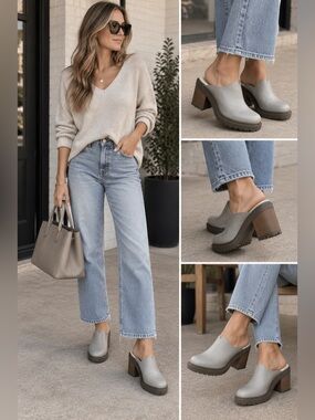 Women's grey Mules with stack Heel